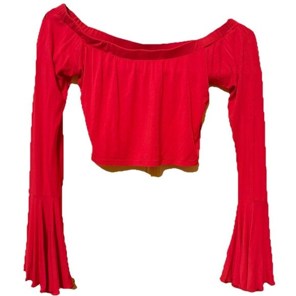Newbury Kustom Red Cropped Top Size Small Style NKT552302 USA made Bell Sleeves - Picture 1 of 4